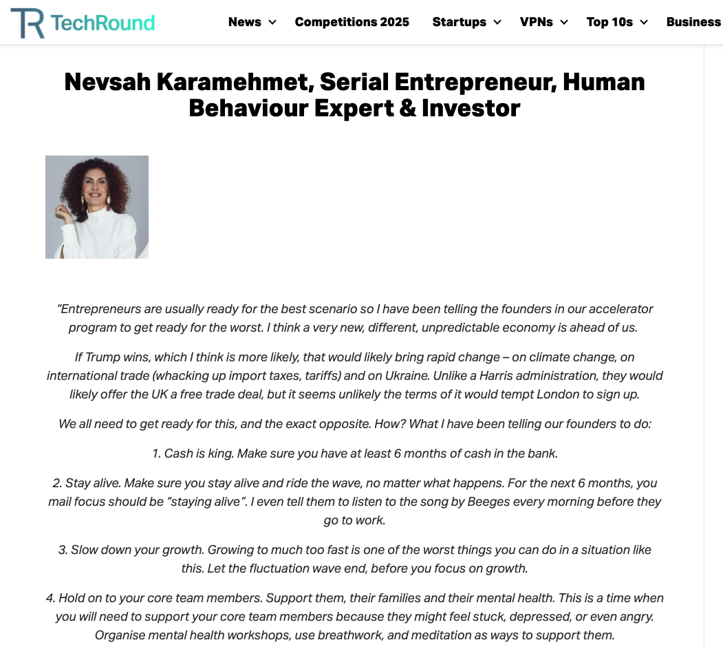 Screenshot of TechRound article about UK businesses and US elections